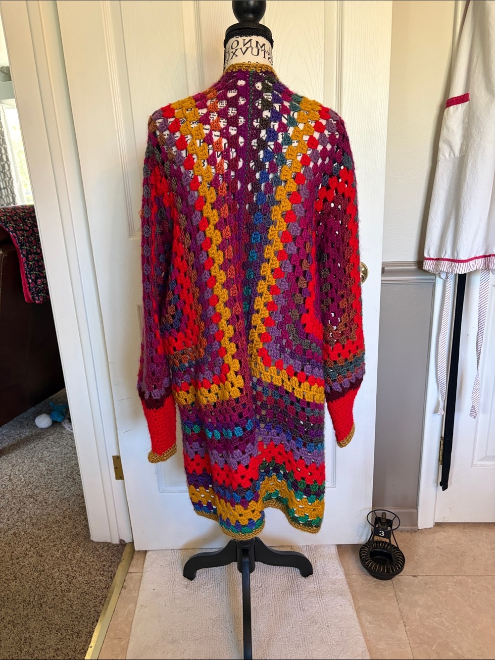 Handmade Multicolor Crochet Open-Front Cardigan Sweater - Picture 2 of 2